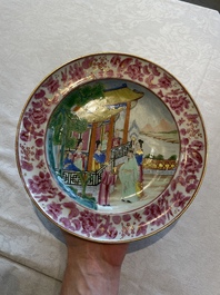 A pair of unusual and fine Chinese Canton famille rose deep dishes, 19th C.