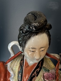 Three Chinese famille rose figures of deities, Deng Yifu 鄧義福 mark, 19th C.