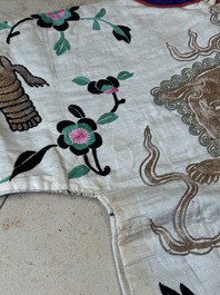 A Chinese gilt-metal embroidered silk 'animals' children's robe, 19/20th C.