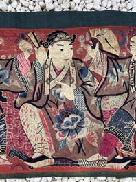 A Chinese embroidered 'Eight Immortals' silk panel, 19th C.