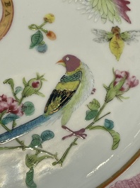 A pair of Chinese Canton famille rose armorial dishes with the arms of Moffat for the English market, 19th C.