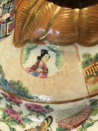 A Chinese Canton famille rose tureen and cover with narrative design, 19th C.