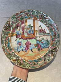 Five Chinese Canton famille rose plates with narrative design, 19th C.
