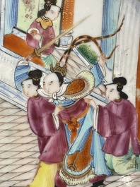 Five Chinese Canton famille rose plates with narrative design, 19th C.