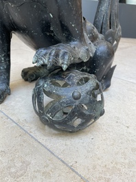 A large Chinese bronze 'Buddhist lion' censer, Ming