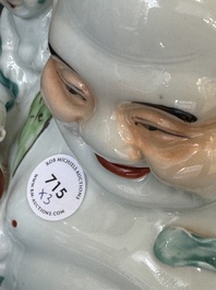Three Chinese famille rose Buddhas, Zhu Mao Ji Zao 朱茂記造 mark, Republic