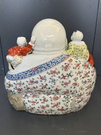 Three Chinese famille rose Buddhas, Zhu Mao Ji Zao 朱茂記造 mark, Republic