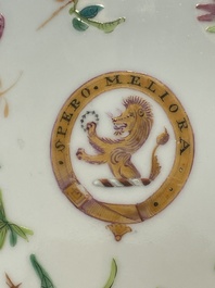 A pair of Chinese Canton famille rose armorial dishes with the arms of Moffat for the English market, 19th C.