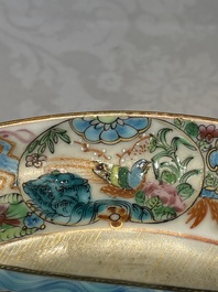 Five Chinese Canton famille rose plates with narrative design, 19th C.