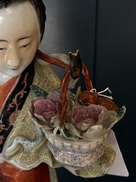 Three Chinese famille rose figures of deities, Deng Yifu 鄧義福 mark, 19th C.