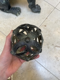 A large Chinese bronze 'Buddhist lion' censer, Ming