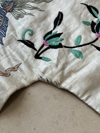 A Chinese gilt-metal embroidered silk 'animals' children's robe, 19/20th C.