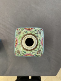 A pair of Chinese blue and white square flasks with European overdecoration, Kangxi