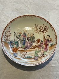 A Chinese Canton famille rose plate, a famille rose vase and a saucer, Qianlong and later