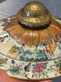 A Chinese Canton famille rose tureen and cover with narrative design, 19th C.