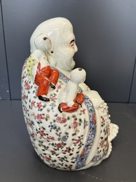 Three Chinese famille rose Buddhas, Zhu Mao Ji Zao 朱茂記造 mark, Republic