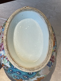 A Chinese Canton famille rose tureen and cover with narrative design, 19th C.