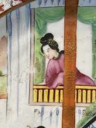 Six Chinese Canton famille rose deep plates with narrative design, 19th C.