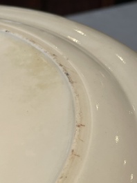 A pair of Chinese Canton famille rose armorial dishes with the arms of Moffat for the English market, 19th C.