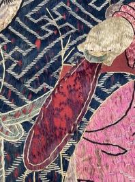 A Chinese embroidered 'Eight Immortals' silk panel, 19th C.