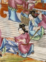 Six Chinese Canton famille rose deep plates with narrative design, 19th C.