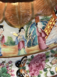 A Chinese Canton famille rose tureen and cover with narrative design, 19th C.