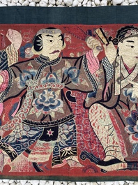 A Chinese embroidered 'Eight Immortals' silk panel, 19th C.