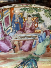 A Chinese Canton famille rose tureen and cover with narrative design, 19th C.
