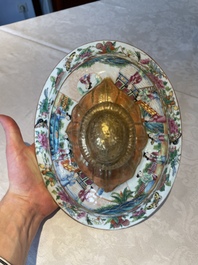A Chinese Canton famille rose tureen and cover with narrative design, 19th C.