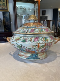 A Chinese Canton famille rose tureen and cover with narrative design, 19th C.