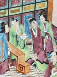 Five Chinese Canton famille rose plates with narrative design, 19th C.
