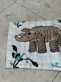 A Chinese gilt-metal embroidered silk 'animals' children's robe, 19/20th C.