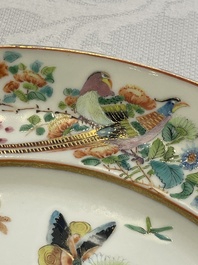 A pair of Chinese Canton famille rose armorial dishes with the arms of Moffat for the English market, 19th C.