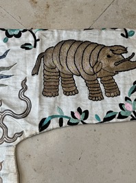 A Chinese gilt-metal embroidered silk 'animals' children's robe, 19/20th C.