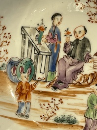 A Chinese Canton famille rose plate, a famille rose vase and a saucer, Qianlong and later