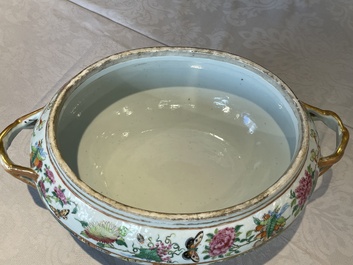 A Chinese Canton famille rose tureen and cover with narrative design, 19th C.