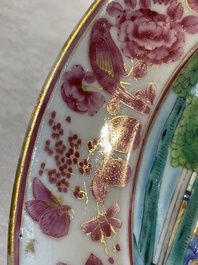A pair of unusual and fine Chinese Canton famille rose deep dishes, 19th C.