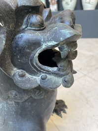 A large Chinese bronze 'Buddhist lion' censer, Ming