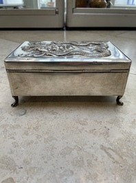 A Chinese silver 'dragon' box and a tobacco box, Sheng chang 昇昌 mark, 19th C.