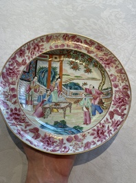 A pair of unusual and fine Chinese Canton famille rose deep dishes, 19th C.