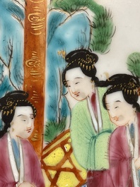 Five Chinese Canton famille rose plates with narrative design, 19th C.