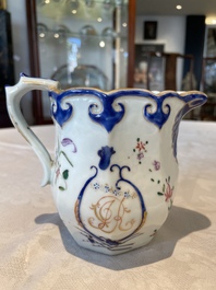 Two Chinese Canton famille rose plates and a ewer, 18/19th C.