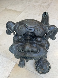 A large Chinese bronze 'Buddhist lion' censer, Ming