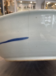 A pair of Chinese blue and white 'peony' dishes, Chenghua mark, 19th C.