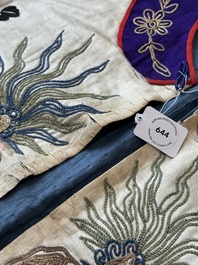 A Chinese gilt-metal embroidered silk 'animals' children's robe, 19/20th C.