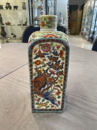 A pair of Chinese blue and white square flasks with European overdecoration, Kangxi