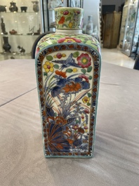 A pair of Chinese blue and white square flasks with European overdecoration, Kangxi