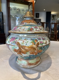 A Chinese Canton famille rose tureen and cover with narrative design, 19th C.
