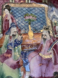 Two Chinese Canton famille rose dishes and a tazza, 19th C.