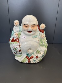 Three Chinese famille rose Buddhas, Zhu Mao Ji Zao 朱茂記造 mark, Republic